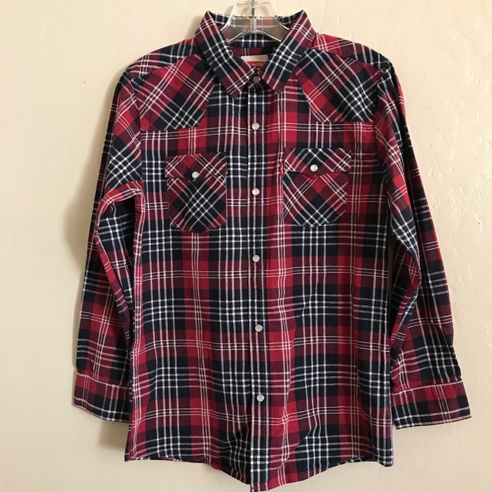 Levis Boys LARGE Western Plaid LONG SLEEVE SHIRT
